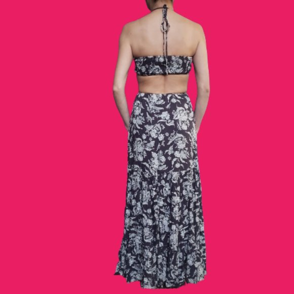 NWT Lulu's Island Aura Black Print Cutout Halter Maxi Dress - Picture 2 of 4